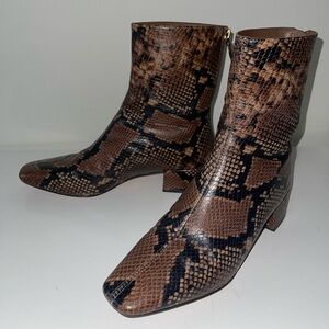 J. Crew Roxie Brown Leather Snakeskin Pattern Ankle Boots 8.5